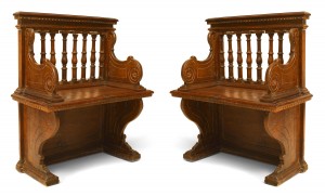 Italian renaissance walnut column back benches