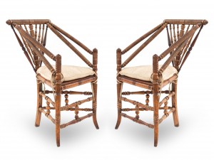 English charles ii oak triangular chairs 1