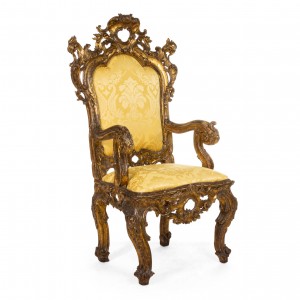 Italian rococo gold damask throne chairs