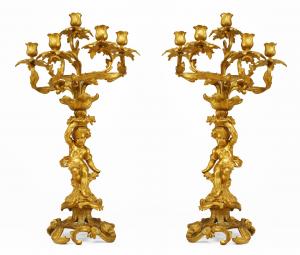 French louis xv style gilt bronze cupid candelabras