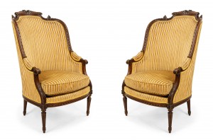 Louis xvi walnut bergere arm chairs