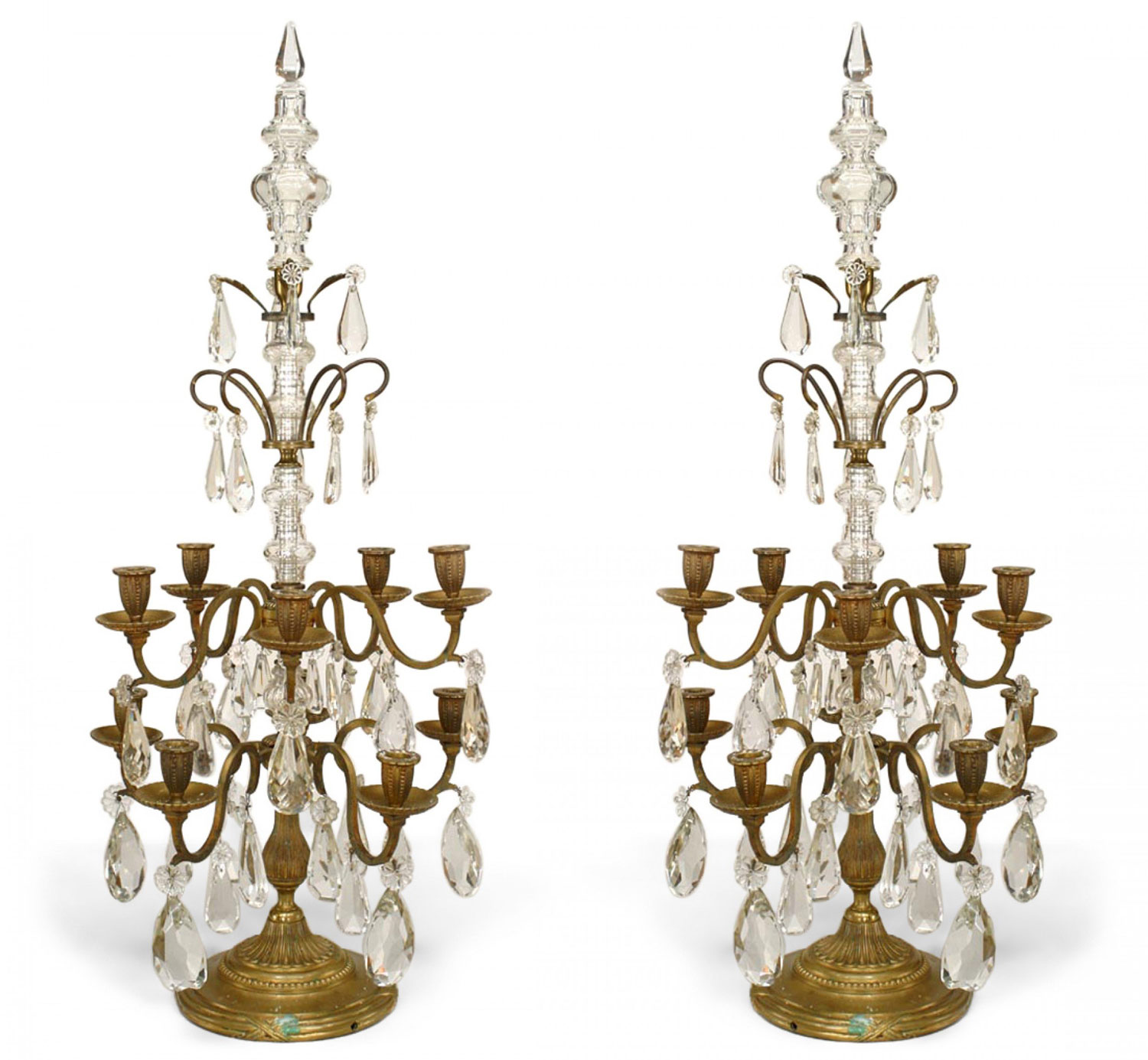 French louis xvi style bronze and crystal candelabras