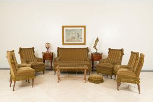 English victorian green velvet living room set