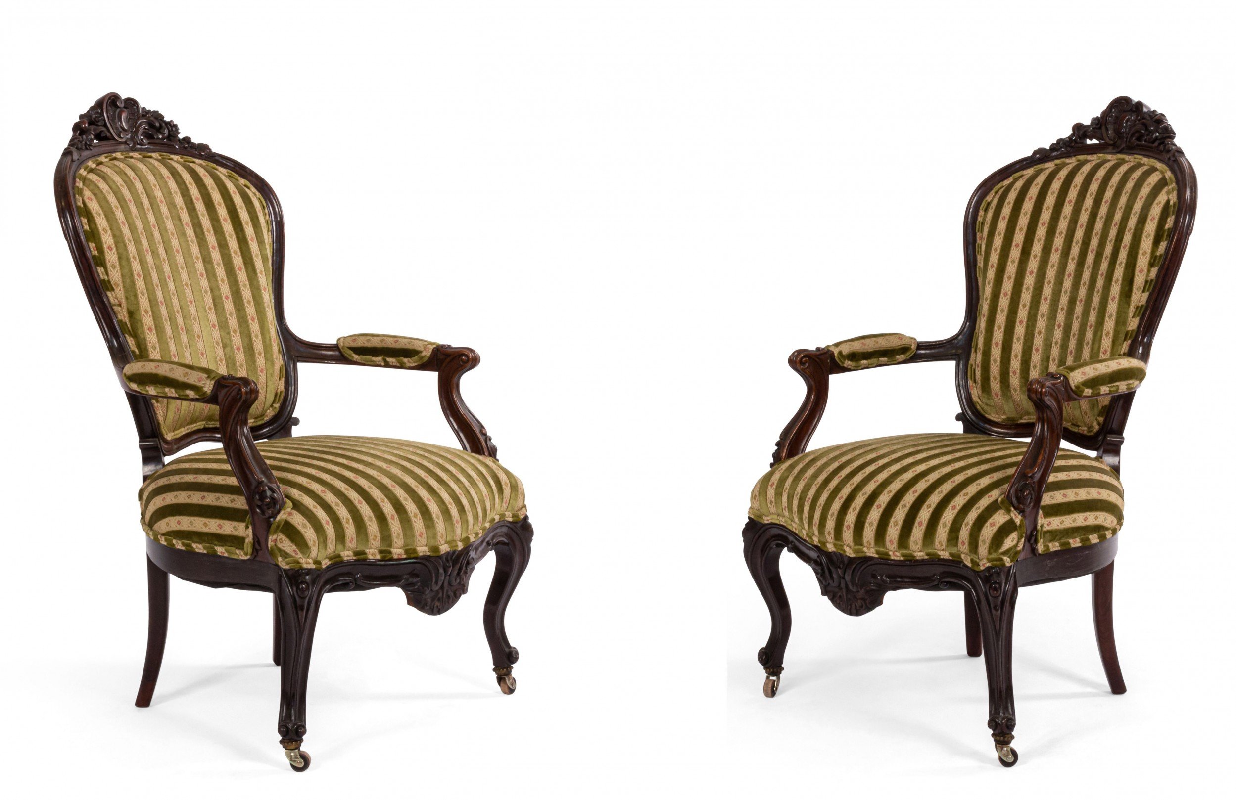 French victorian striped velvet arm chairs