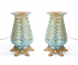 American victorian green glass table lamps