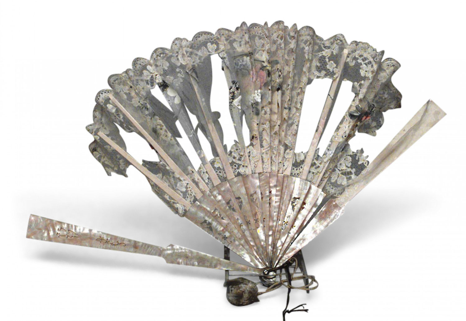American victorian pearl and lace hand fan