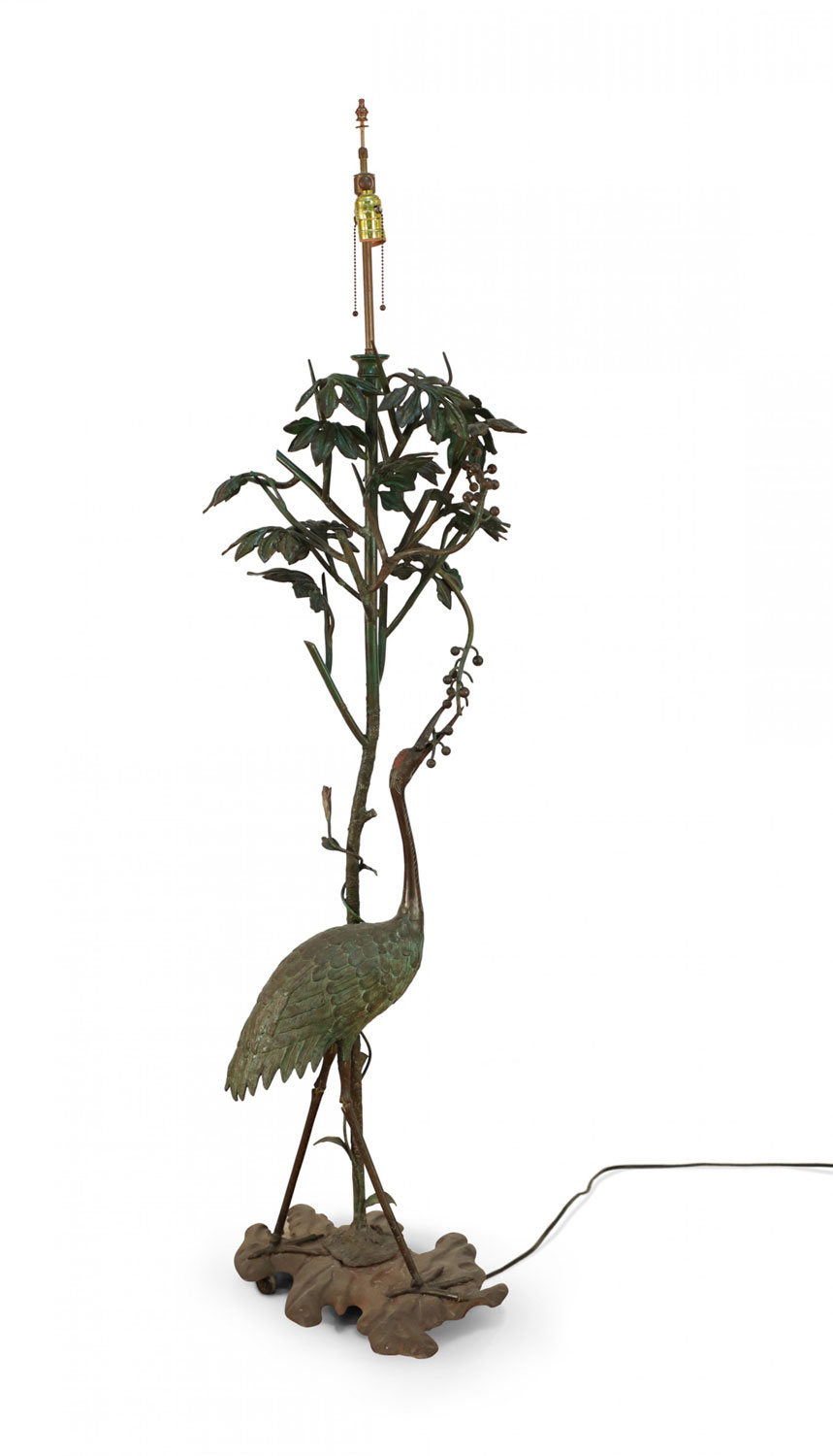 French art nouveau bronze heron floor lamp