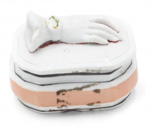 English victorian porcelain box with hand