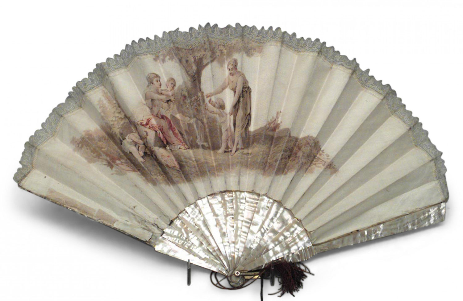 American victorian pearl and silk hand fan