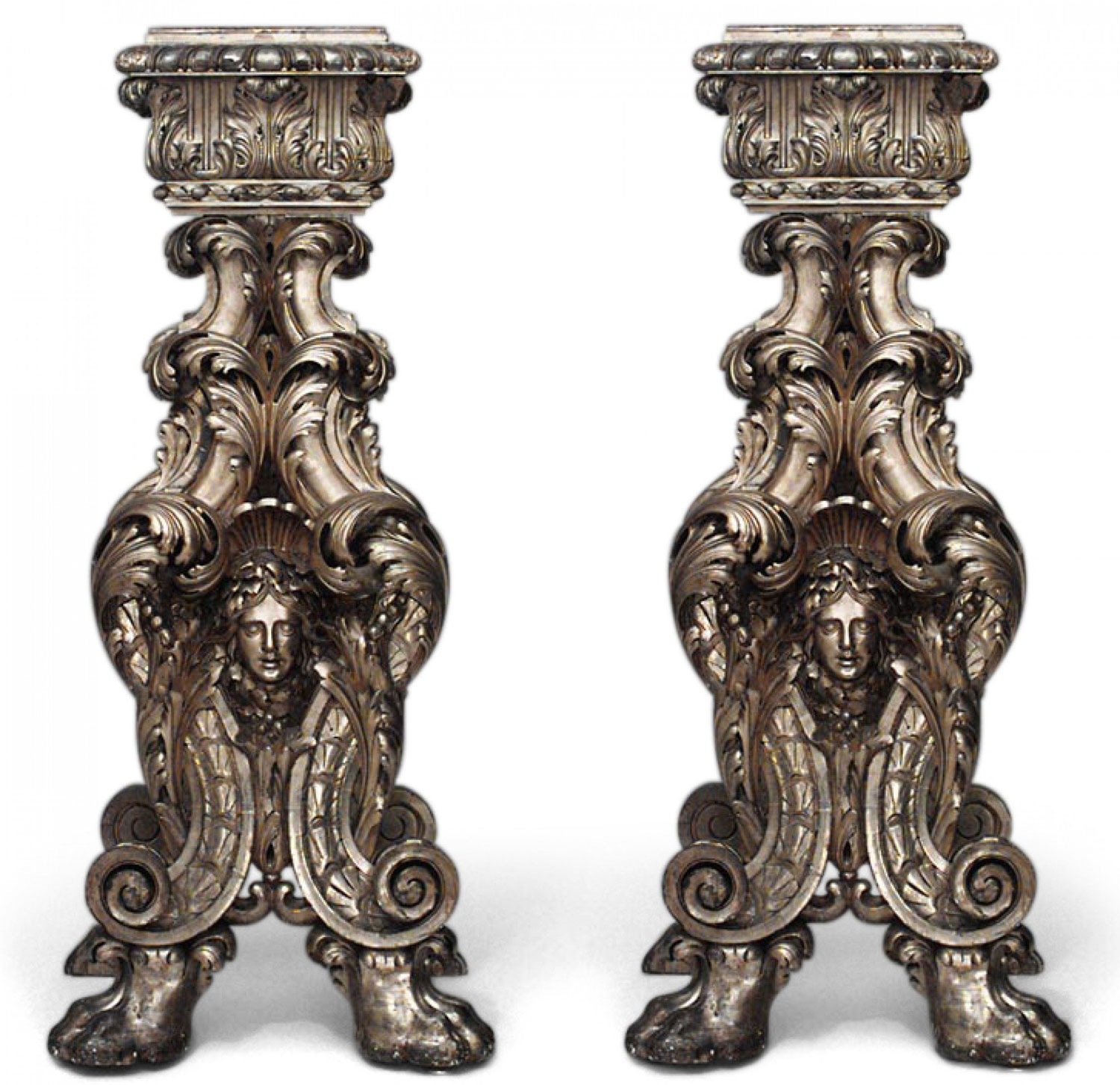 Pair italian baroque gilt wood pedestals