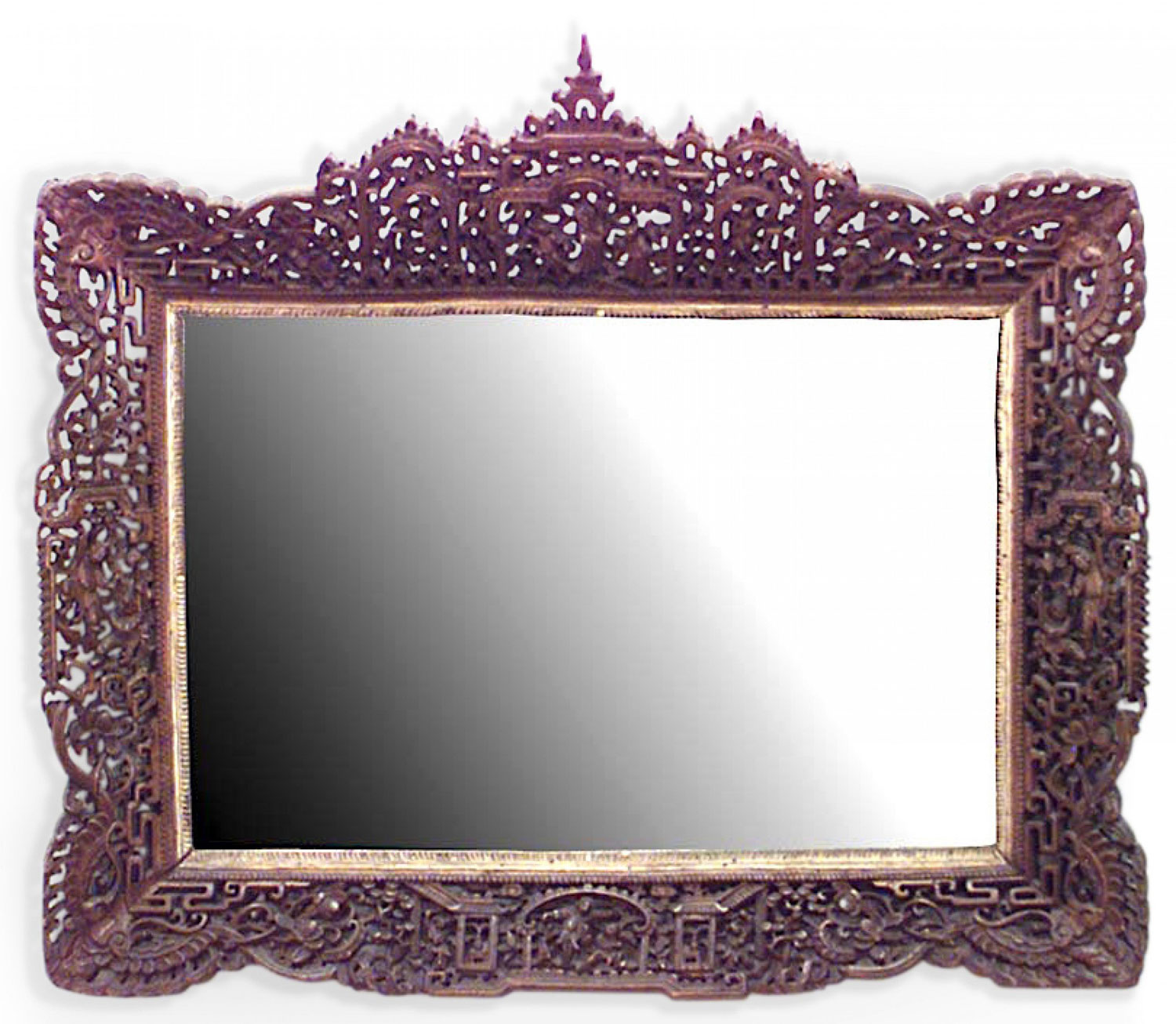 Burmese style carved teak wall mirror