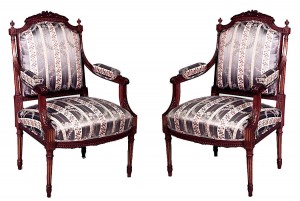 Louis xvi blue striped arm chairs
