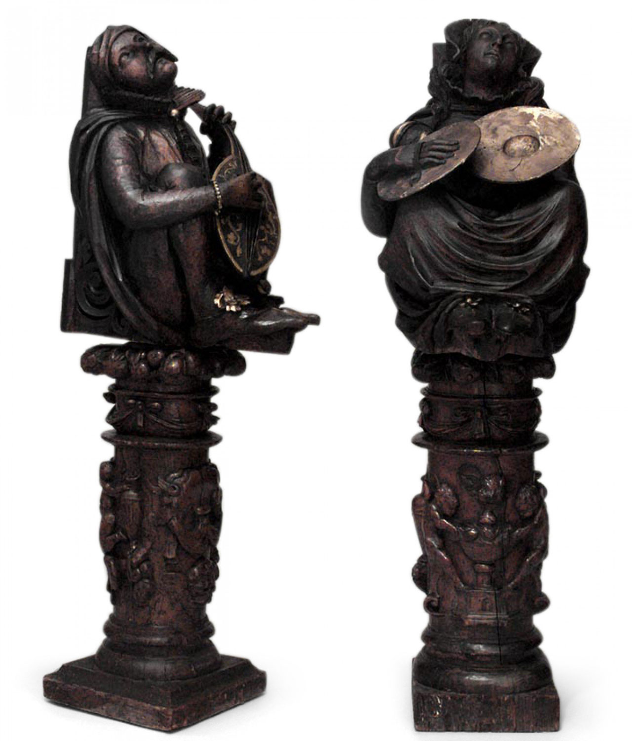 Italian renaissance walnut musician figures