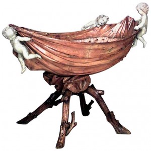 Italian rococo fruitwood cupid crib