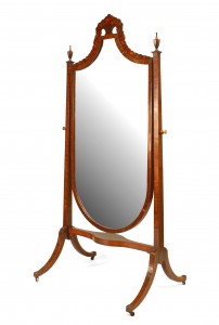 Sheraton satinwood cheval mirror