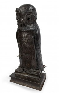 English victorian metal owl table lamp 1