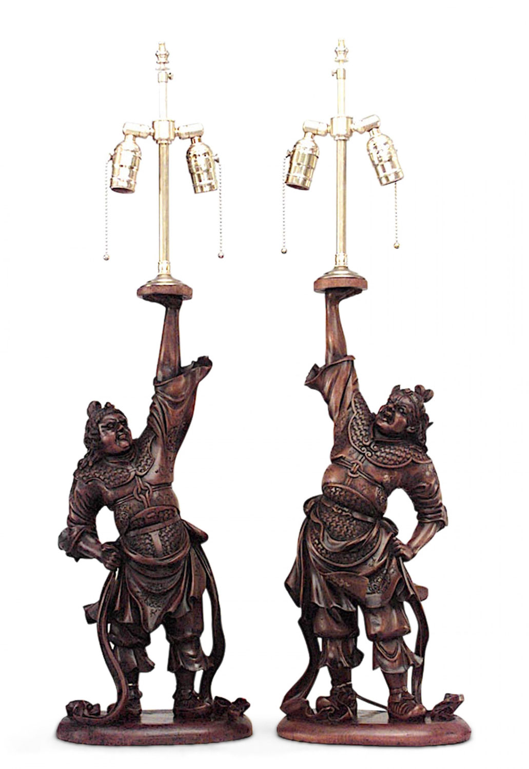 Japanese carved teak samurai figure table lamps 1