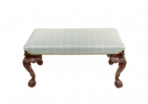 English chippendale blue upholstery bench