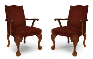 English chippendale maroon arm chairs