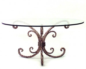 Rope and tassel glass top coffee table