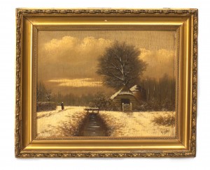 American victorian landscape of house in the snow