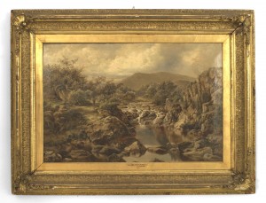 English victorian landscape of stream and mountains