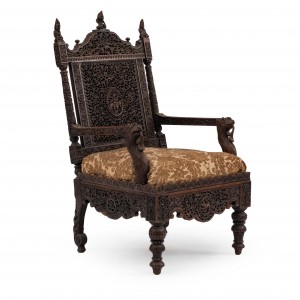 Burmese Style walnut filigree arm chair