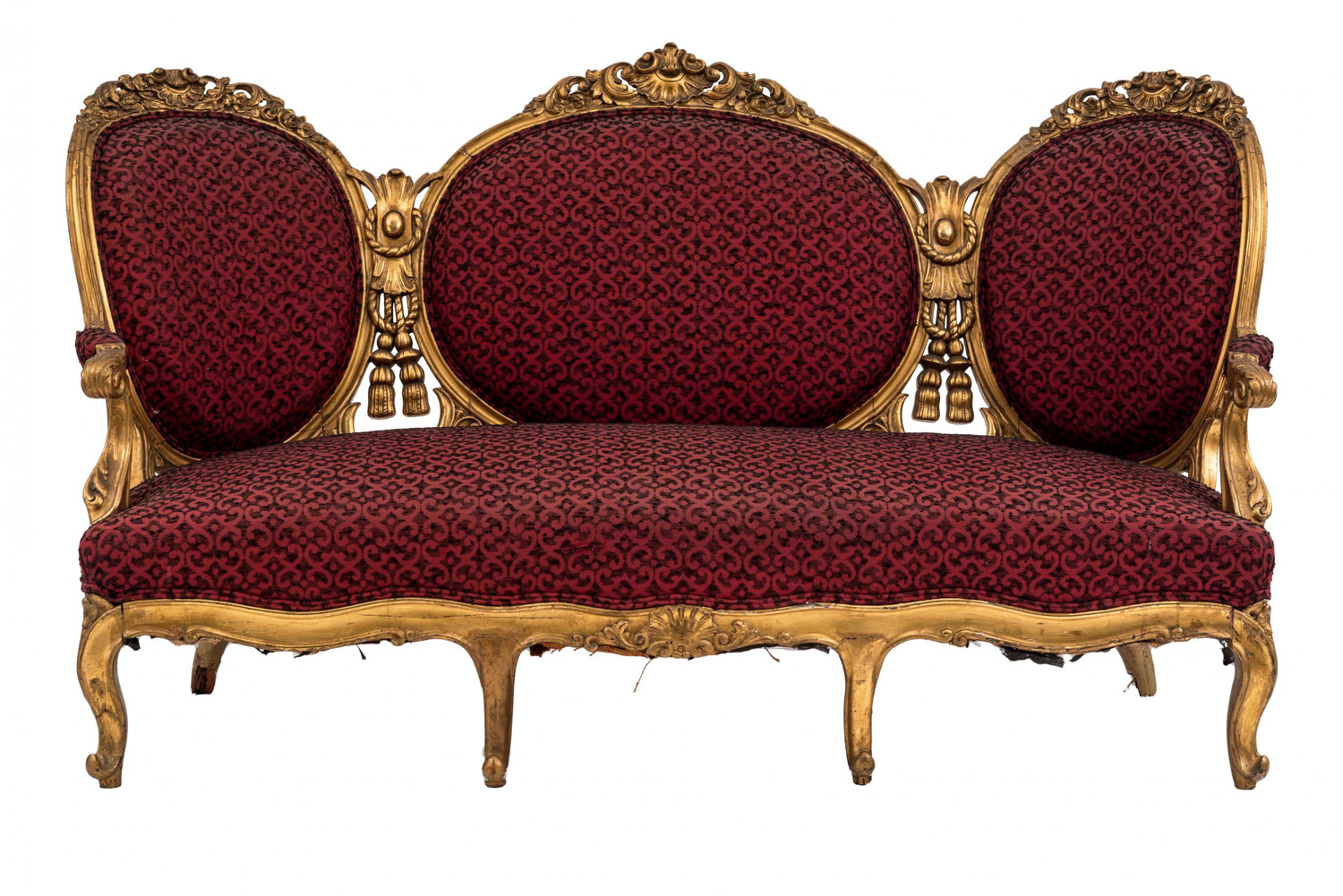 French victorian rope and tassel settee