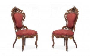 American victorian red damask side chairs