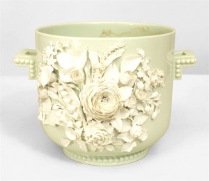 English victorian floral celadon porcelain pot