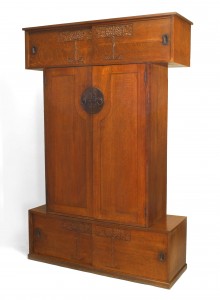 English arts crafts oak armoire cabinet