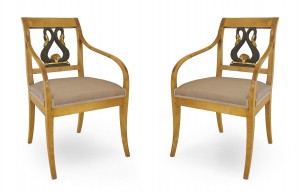 Swedish biedermeier gilt arm chairs