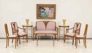 French art nouveau purple moire living room set