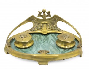 French art nouveau bronze dore inkwell