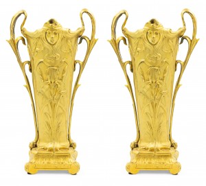 Pair of french art nouveau gilt bronze vases 1