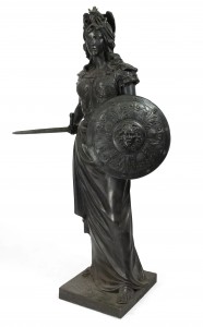 Grecian bronze military woman figure