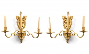 French victorian bronze dore cherub wall sconces