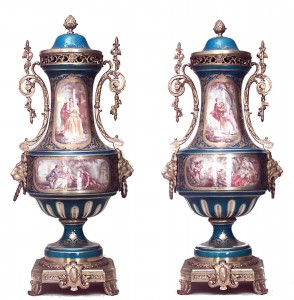 Pair of french victorian turquoise sevres porcelain vases