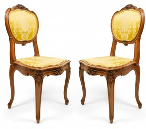 French louis xv gold damask side chairs