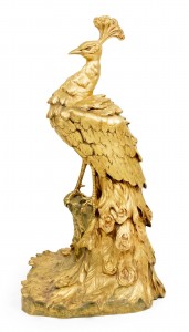 Victorian bronze dore peacock figure