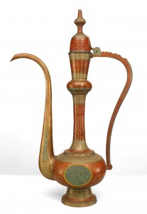 Moorish style enamel floral ewer