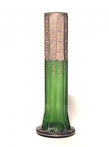 French victorian green glass and gilt metal vase 1