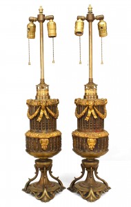 French louis xvi bronze ram table lamps