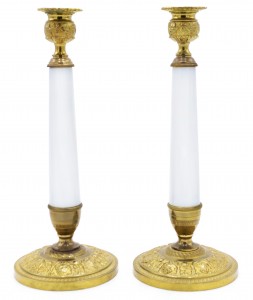 French charles x white opaline candlesticks