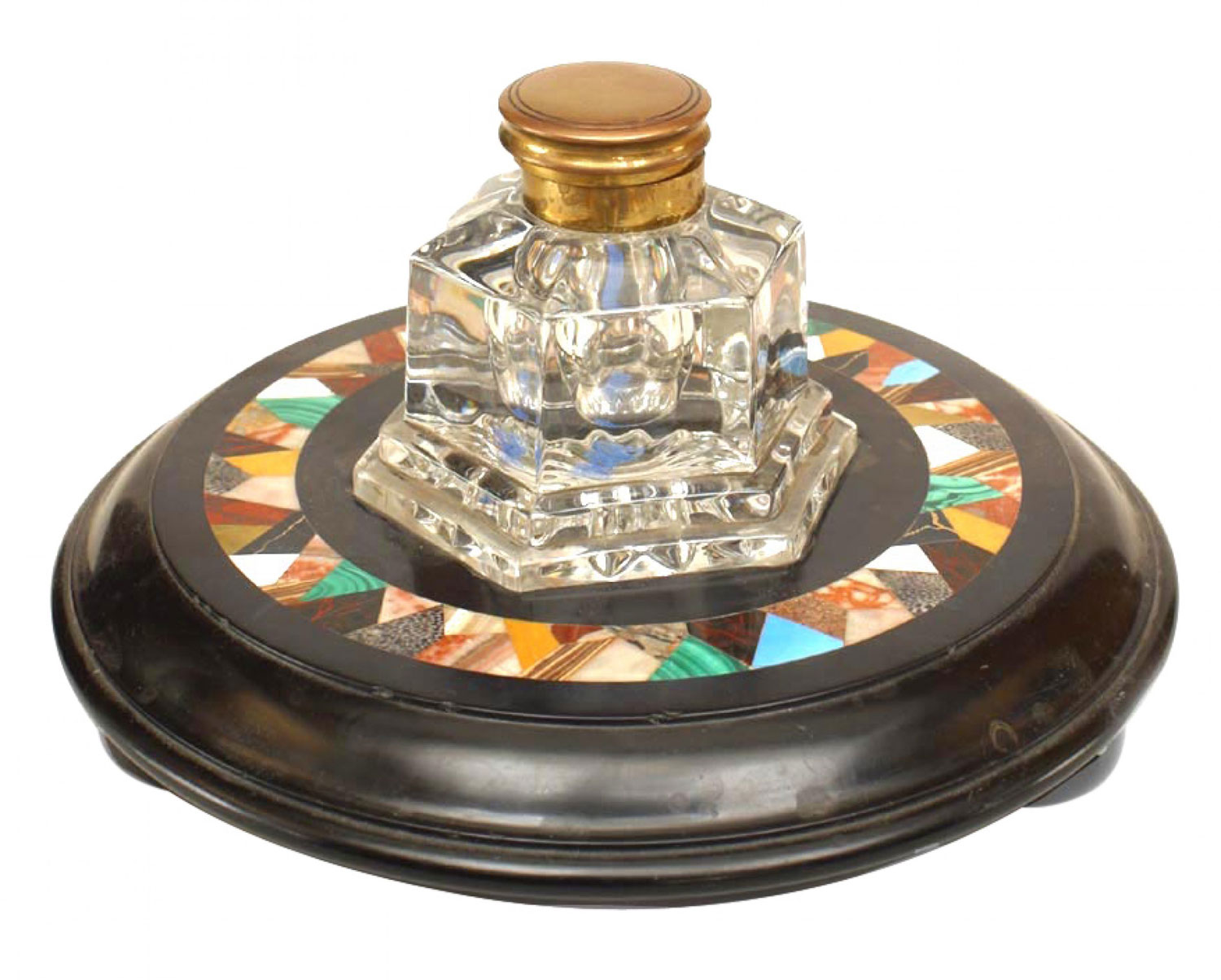 French victorian crystal and marble inkwell