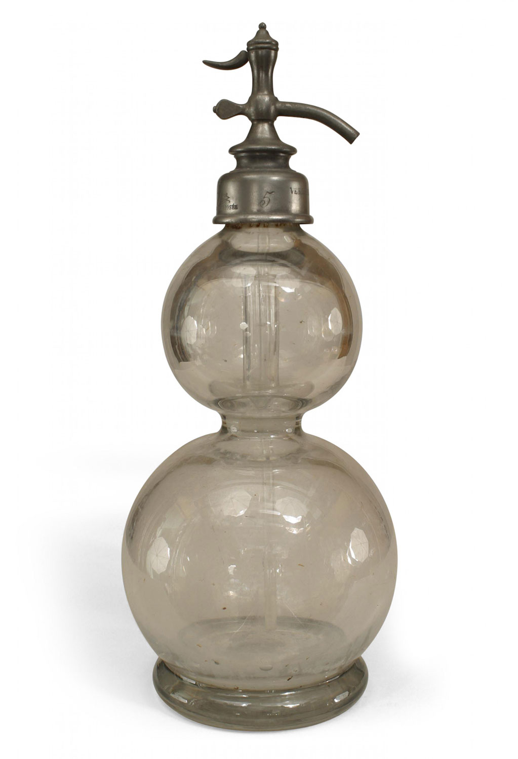 French art deco clear glass syphon bottle