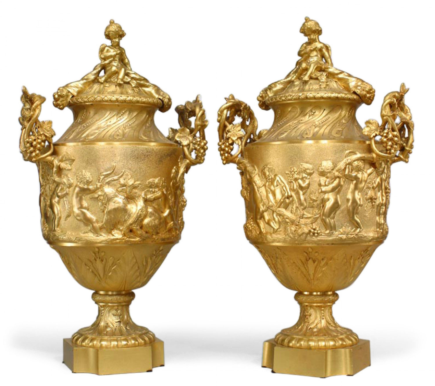 Pair of french louis xv gilt bronze urns