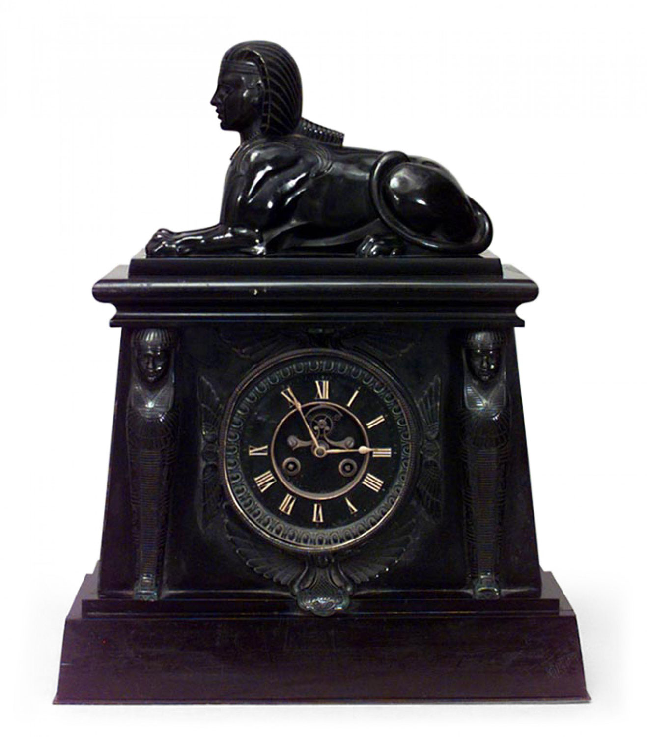 Egyptian black marble sphinx mantel clock