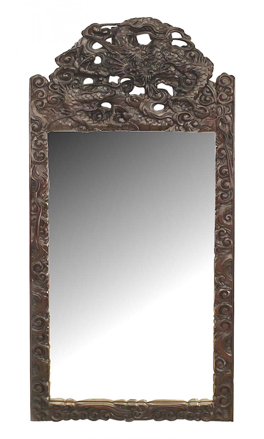 Chinese style mahogany carved wall mirror
