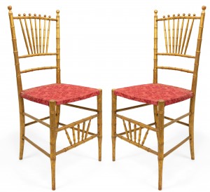 Faux bamboo ballroom red velvet side chairs 1
